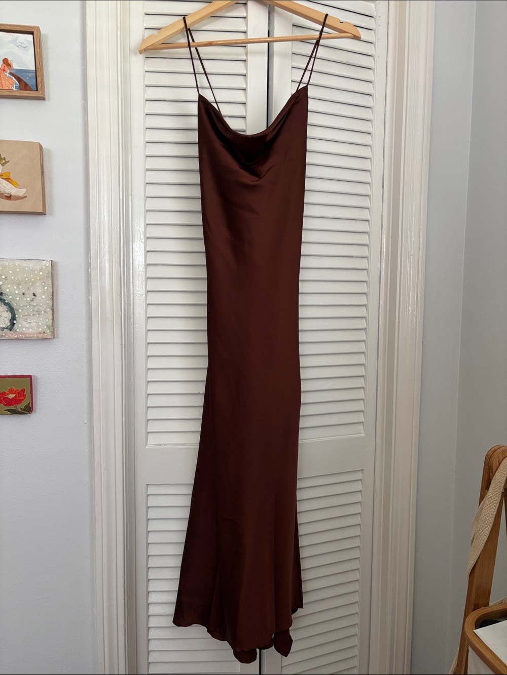 Astr The Label Satin Cowl Slip Maxi Dress in Chocolate Brown